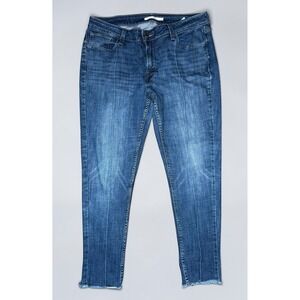 Levis 535 Super Skinny Jeans Womens 32 Blue Medium Wash Front Seam Frayed Hem